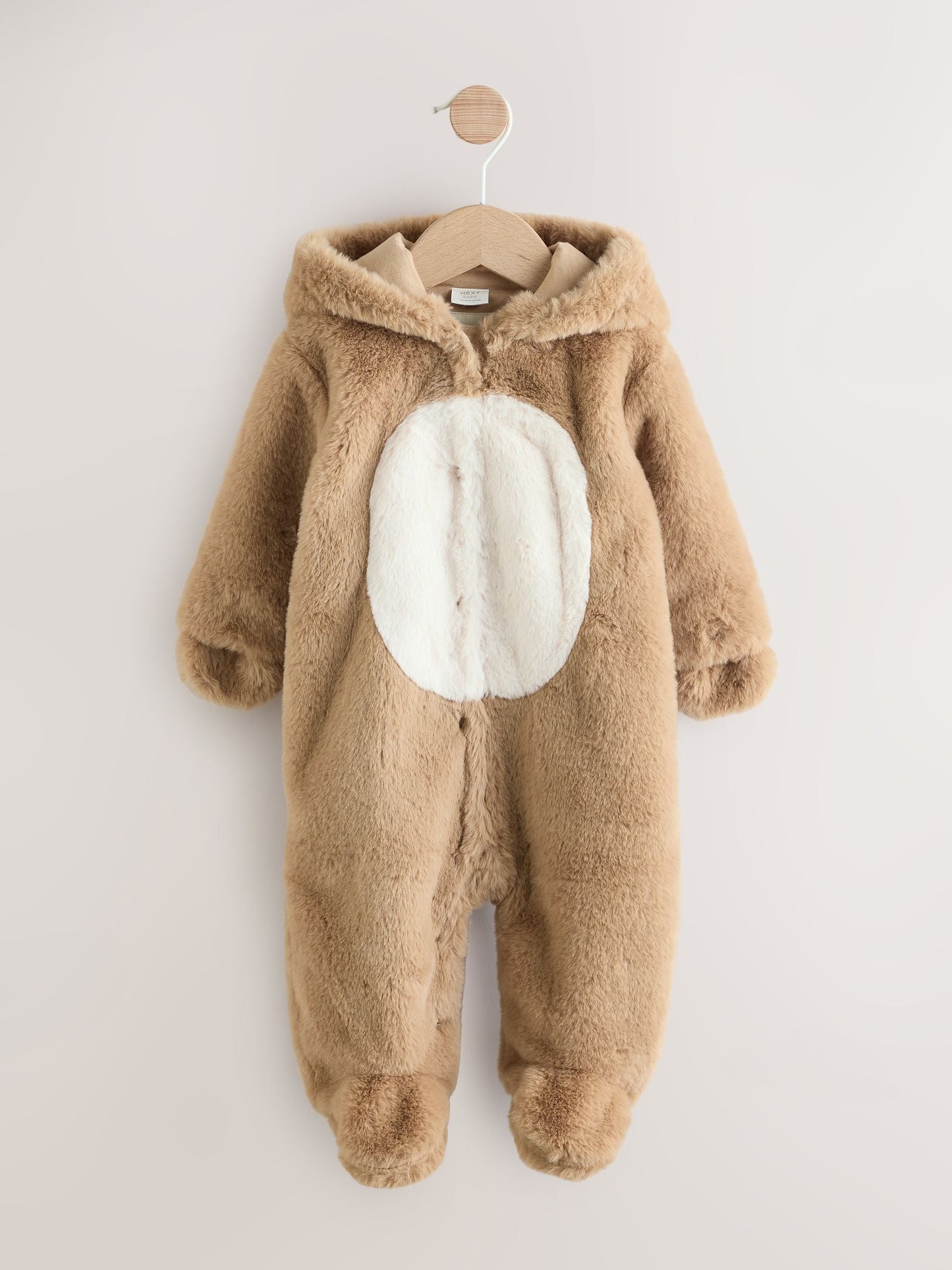Brown Bear Faux Fur Hooded Baby Pramsuit