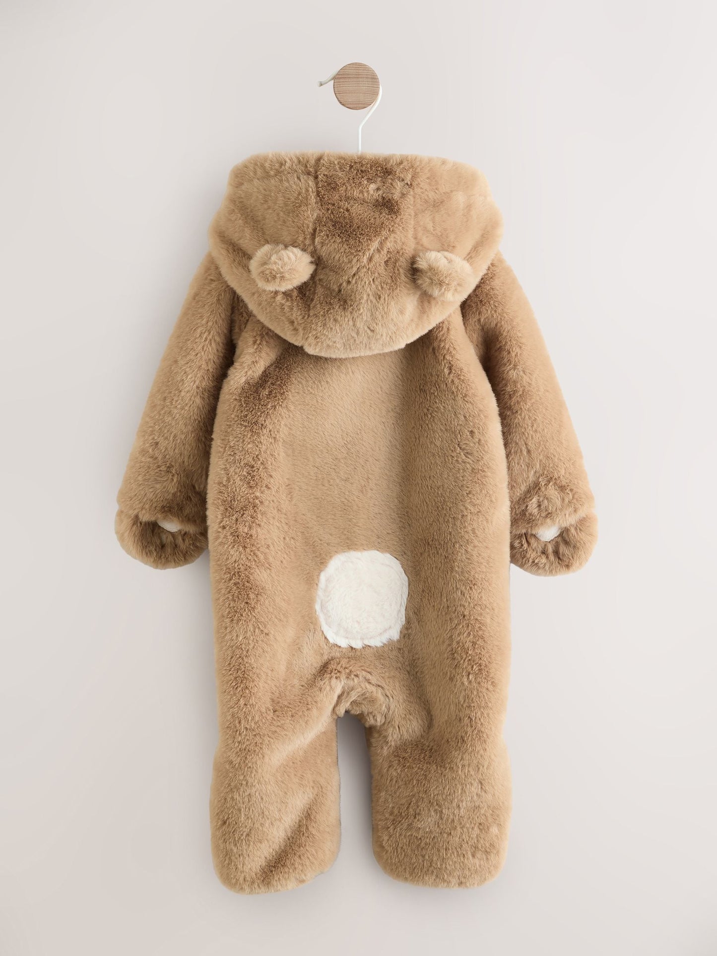 Brown Bear Faux Fur Hooded Baby Pramsuit