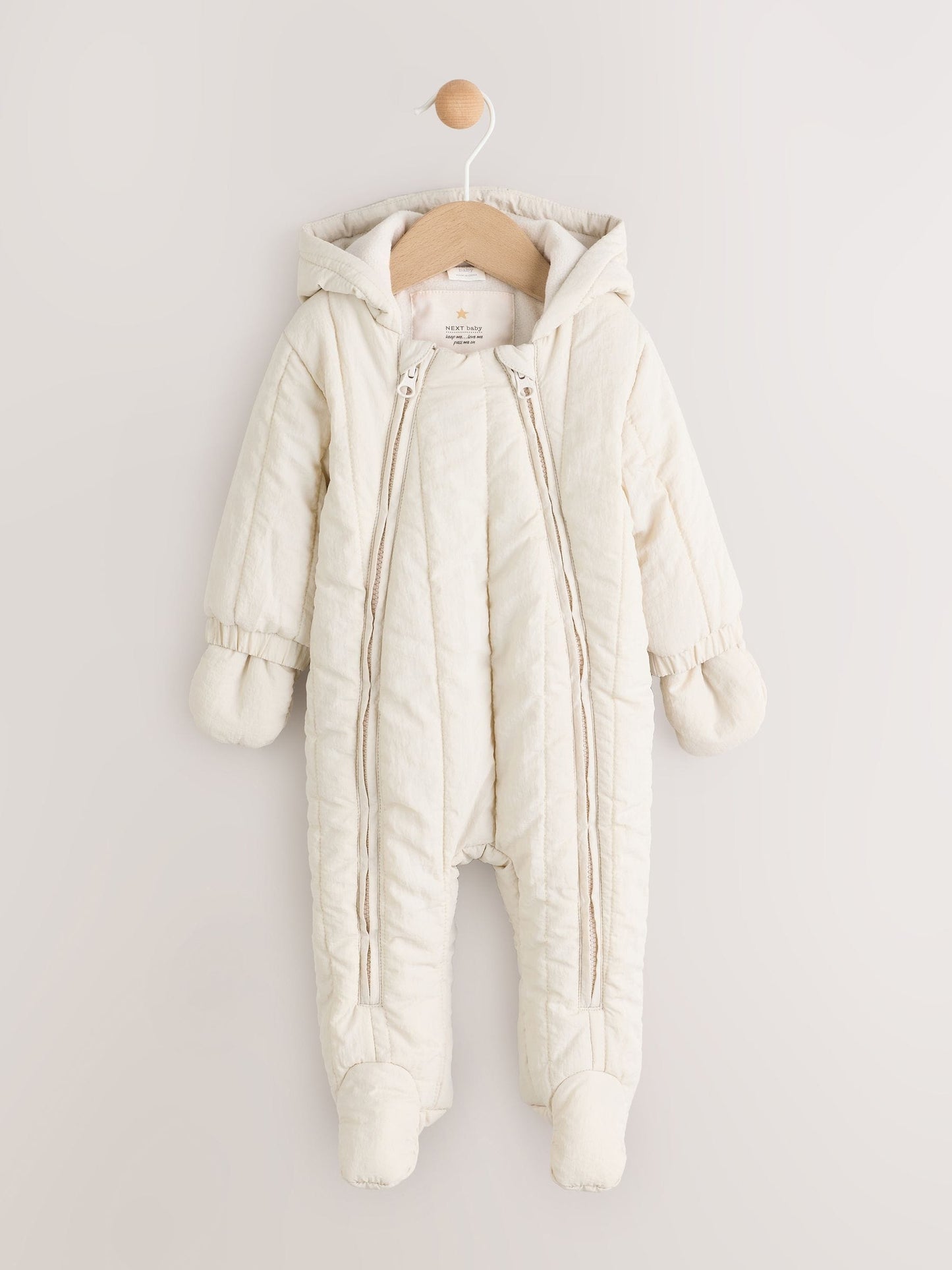 Ecru Little One Back Slogan Quilted Nylon Pramsuit