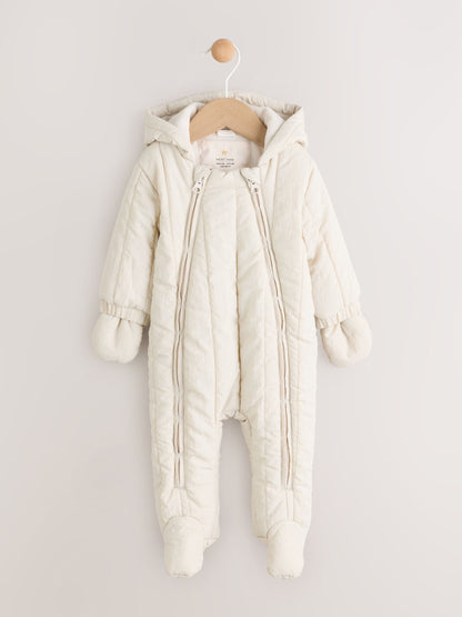 Ecru Little One Back Slogan Quilted Nylon Pramsuit