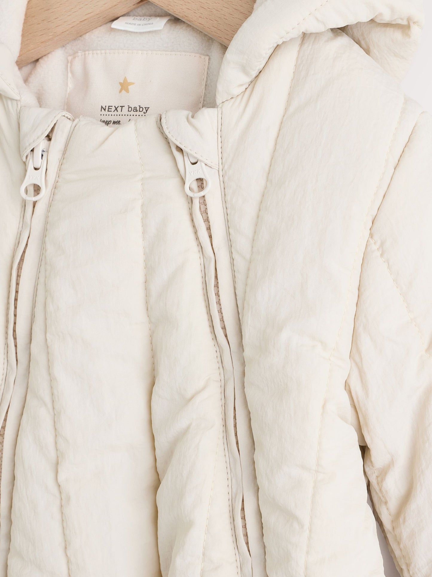 Ecru Little One Back Slogan Quilted Nylon Pramsuit