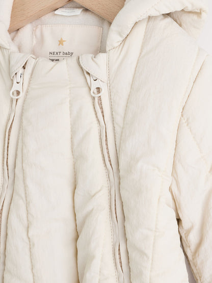 Ecru Little One Back Slogan Quilted Nylon Pramsuit