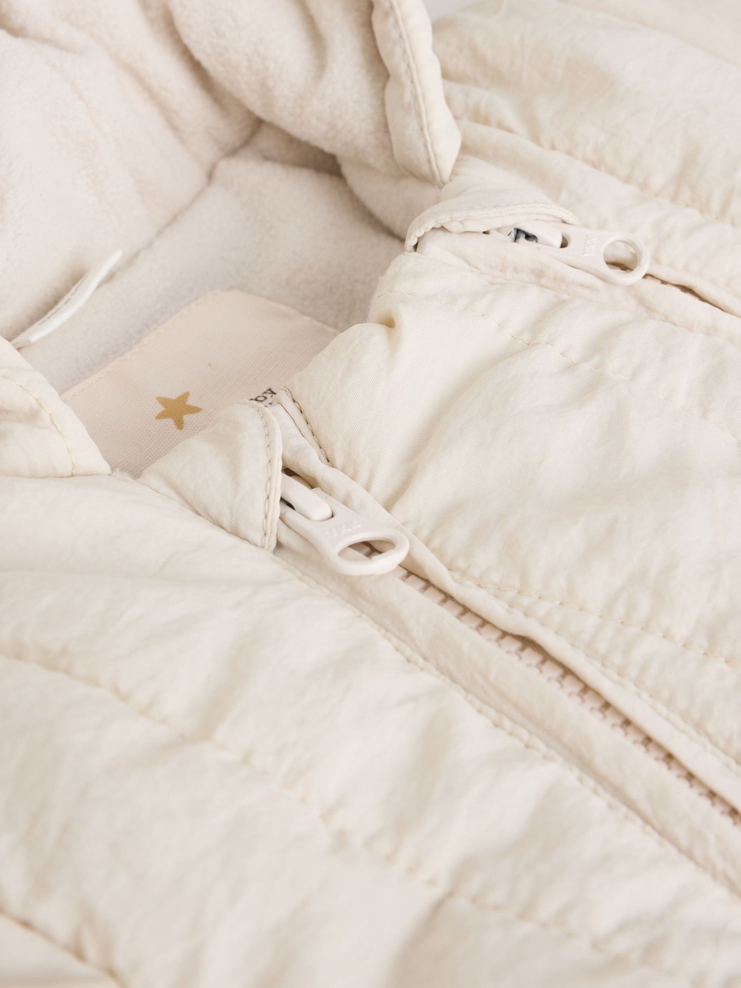 Ecru Little One Back Slogan Quilted Nylon Pramsuit