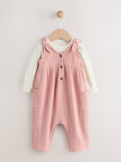 Pink Baby Jersey Dungaree and Bodysuit 2 Piece Set (0mths-2yrs)