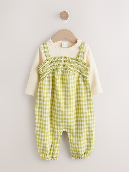 Green Gingham Baby Dungarees and Bodysuit 2 Piece Set (0mths-2yrs)