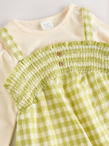 Green Gingham Baby Dungarees and Bodysuit 2 Piece Set (0mths-2yrs)