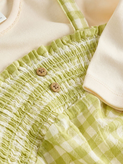 Green Gingham Baby Dungarees and Bodysuit 2 Piece Set (0mths-2yrs)