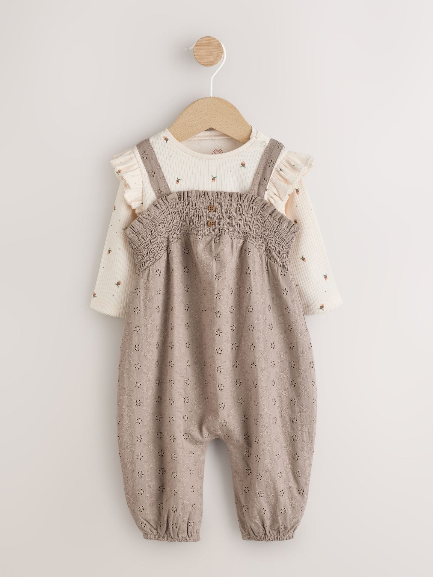 Neutral Broderie Baby Dungarees and Bodysuit 2 Piece Set (0mths-2yrs)