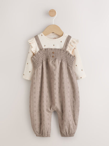 Neutral Broderie Baby Dungarees and Bodysuit 2 Piece Set (0mths-2yrs)