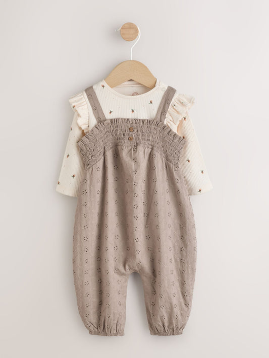 Neutral Broderie Baby Dungarees and Bodysuit 2 Piece Set (0mths-2yrs)