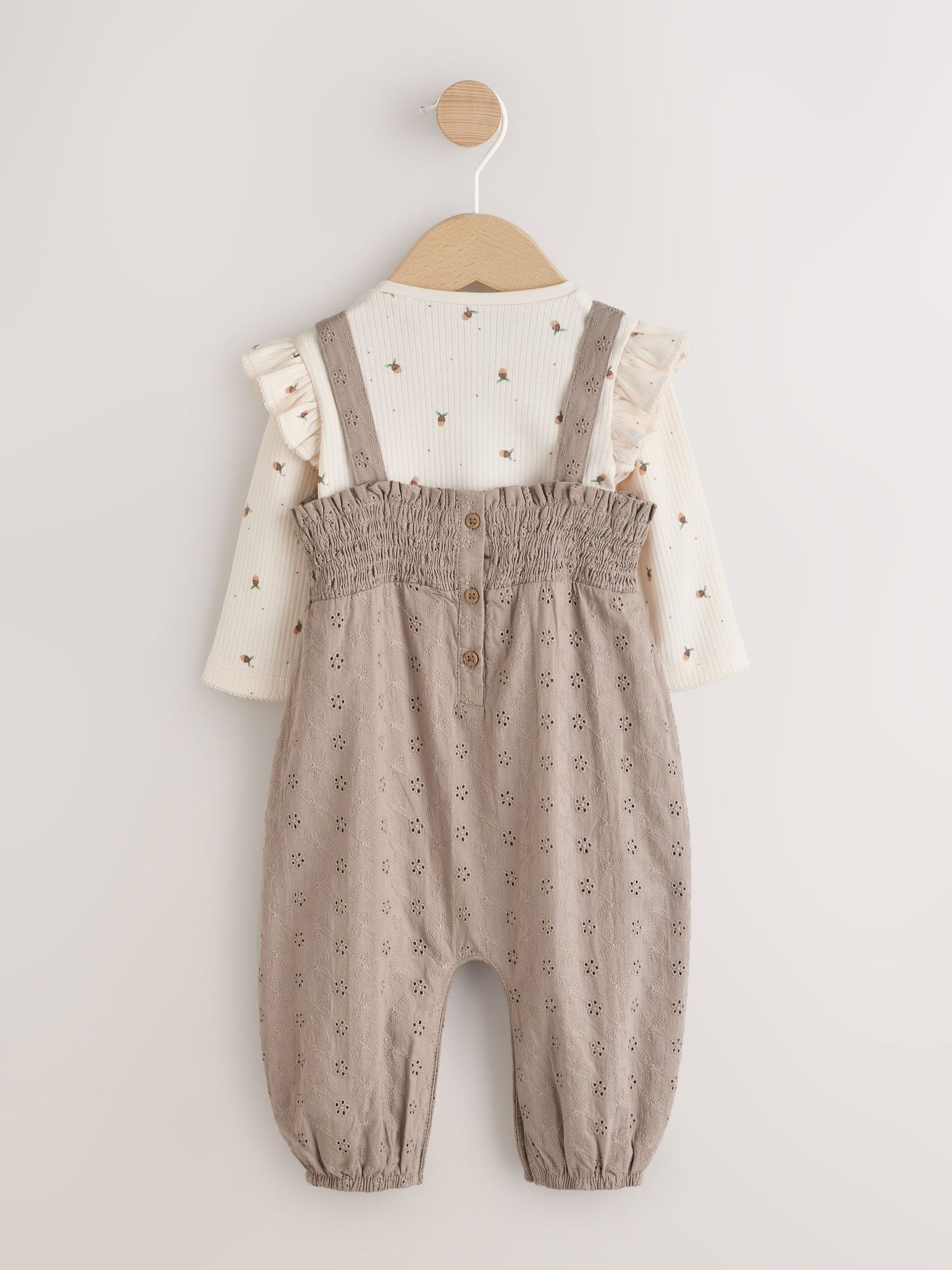 Neutral Broderie Baby Dungarees and Bodysuit 2 Piece Set (0mths-2yrs)