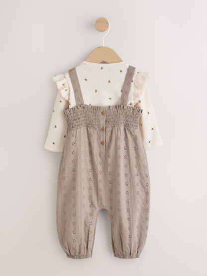 Neutral Broderie Baby Dungarees and Bodysuit 2 Piece Set (0mths-2yrs)