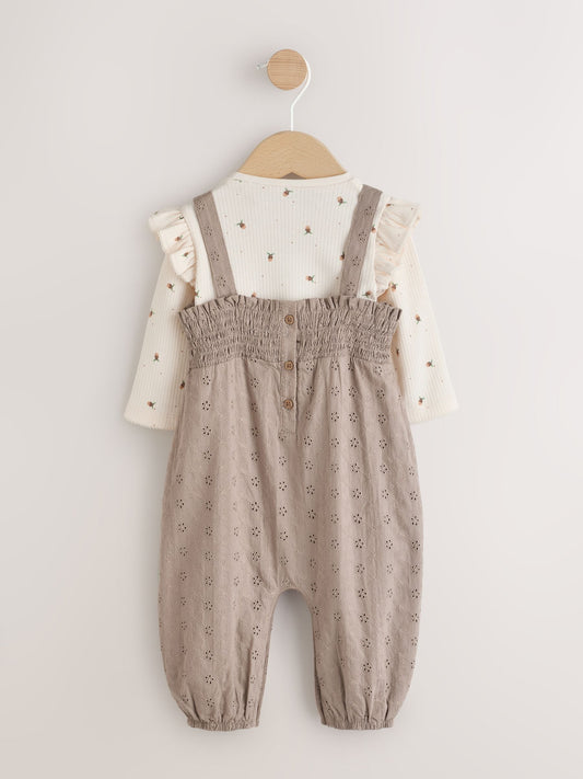 Neutral Broderie Baby Dungarees and Bodysuit 2 Piece Set (0mths-2yrs)