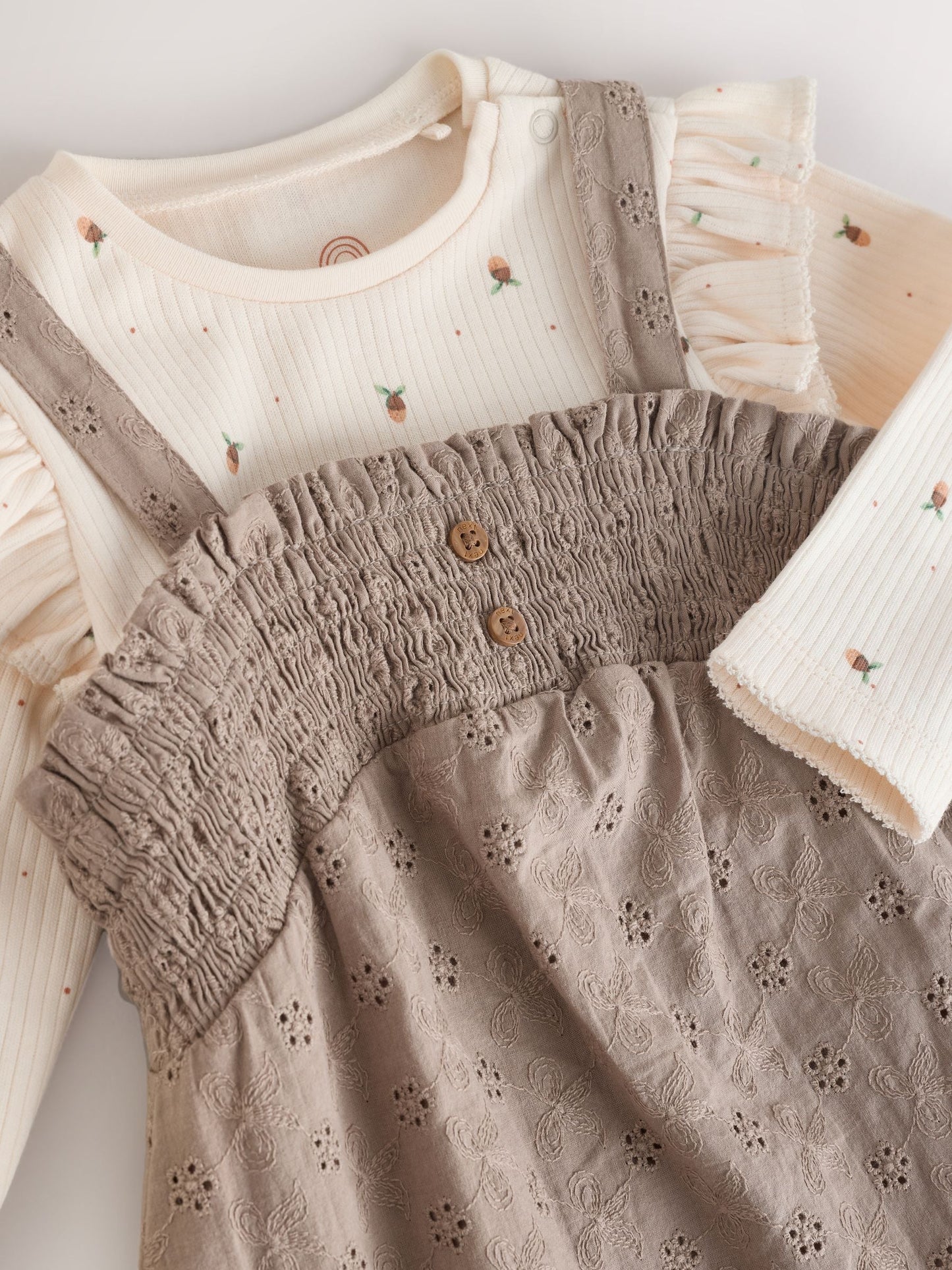 Neutral Broderie Baby Dungarees and Bodysuit 2 Piece Set (0mths-2yrs)