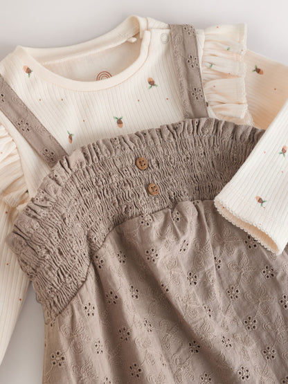 Neutral Broderie Baby Dungarees and Bodysuit 2 Piece Set (0mths-2yrs)