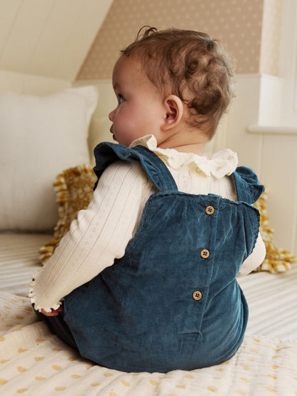 Navy Embroidered Baby Print Long Sleeve Bodysuit and Cord Dungarees Set 2 Piece (0mths-2yrs)