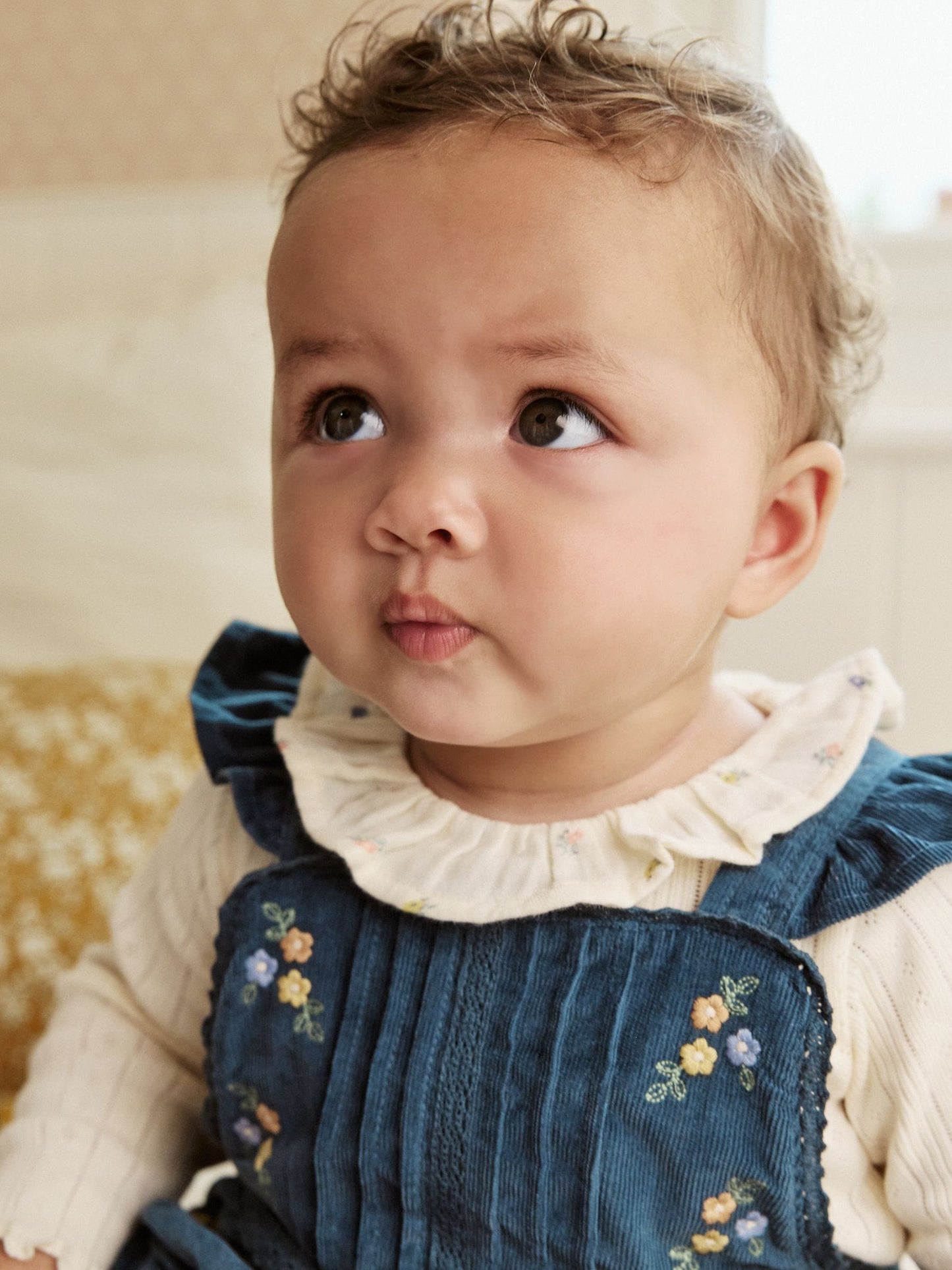 Navy Embroidered Baby Print Long Sleeve Bodysuit and Cord Dungarees Set 2 Piece (0mths-2yrs)