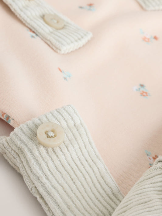 Sage Green Baby Print Long Sleeve Bodysuit and Cord Dungarees Set 2 Piece (0mths-2yrs) image 3