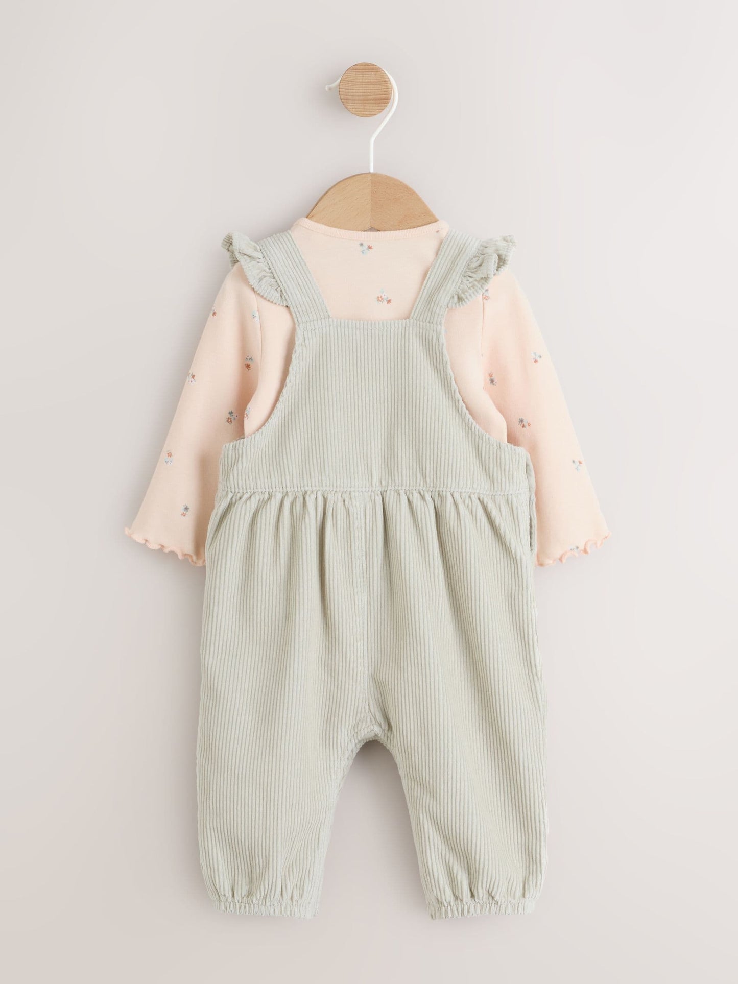 Sage Green Baby Print Long Sleeve Bodysuit and Cord Dungarees Set 2 Piece (0mths-2yrs)