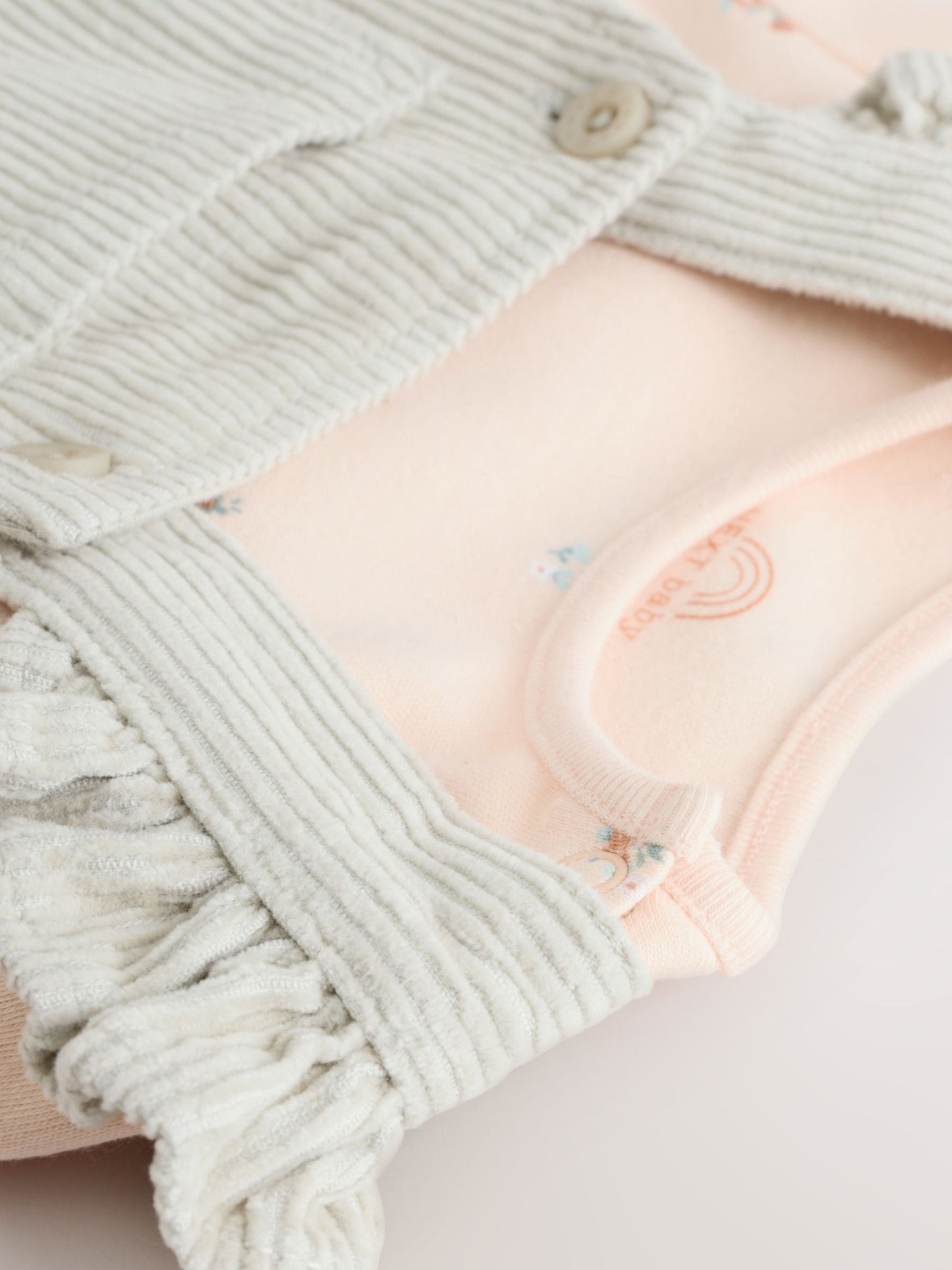 Sage Green Baby Print Long Sleeve Bodysuit and Cord Dungarees Set 2 Piece (0mths-2yrs)