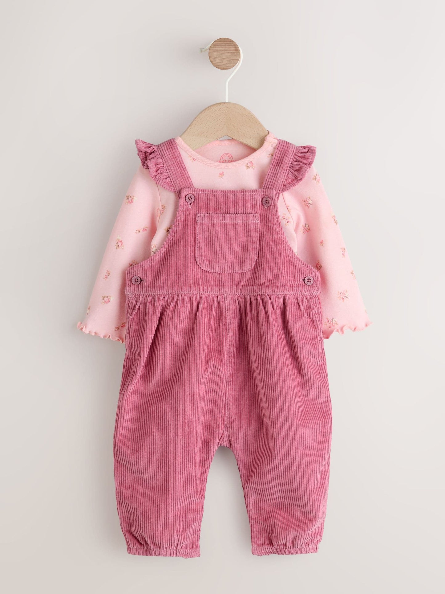 Pink Ditsy Baby Print Long Sleeve Bodysuit and Cord Dungarees Set 2 Piece (0mths-2yrs)