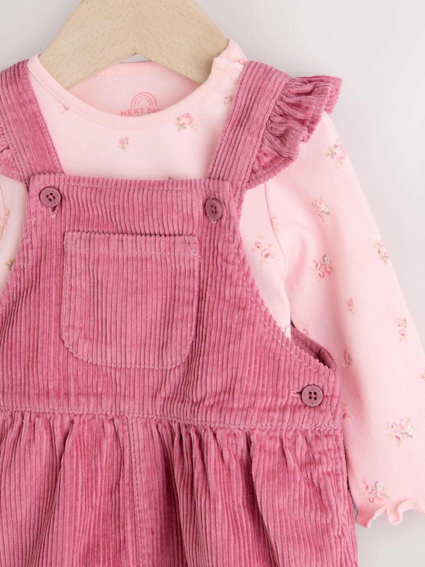 Pink Ditsy Baby Print Long Sleeve Bodysuit and Cord Dungarees Set 2 Piece (0mths-2yrs)