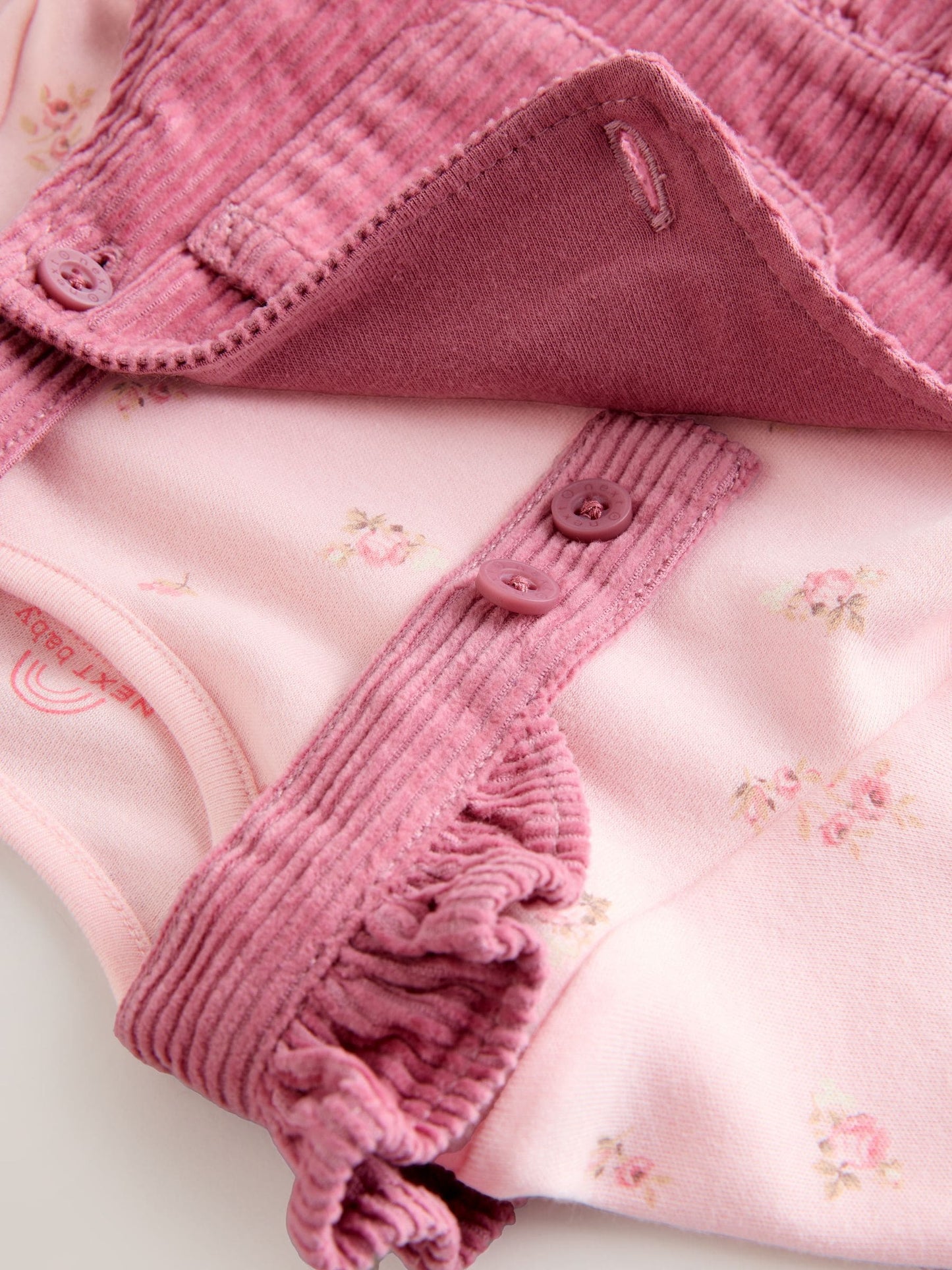 Pink Ditsy Baby Print Long Sleeve Bodysuit and Cord Dungarees Set 2 Piece (0mths-2yrs)