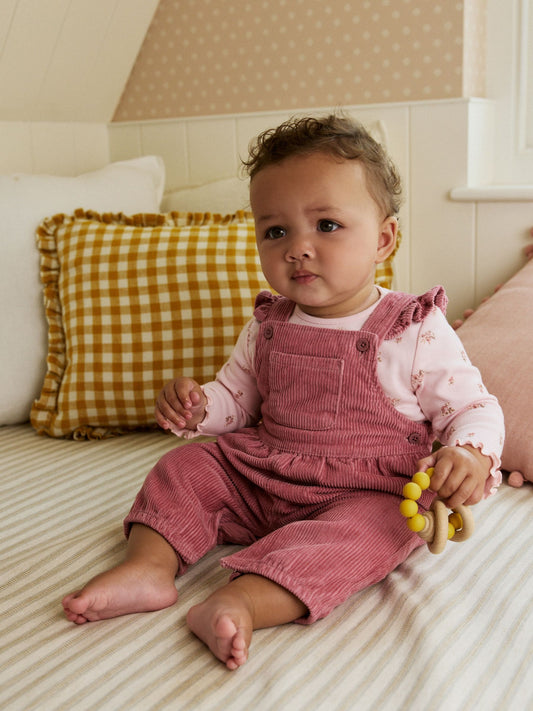 Pink Ditsy Baby Print Long Sleeve Bodysuit and Cord Dungarees Set 2 Piece (0mths-2yrs) image 1