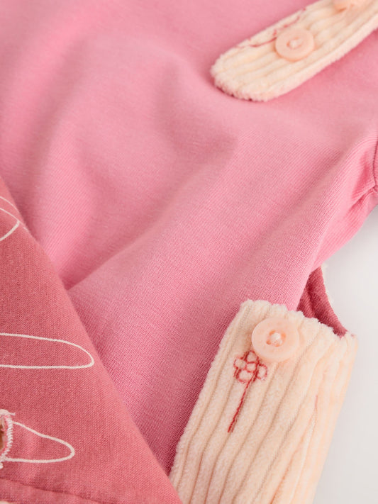 Cream / Pink Character Baby Dungaree and Bodysuit Two Piece Set (0mths-3yrs) image 3