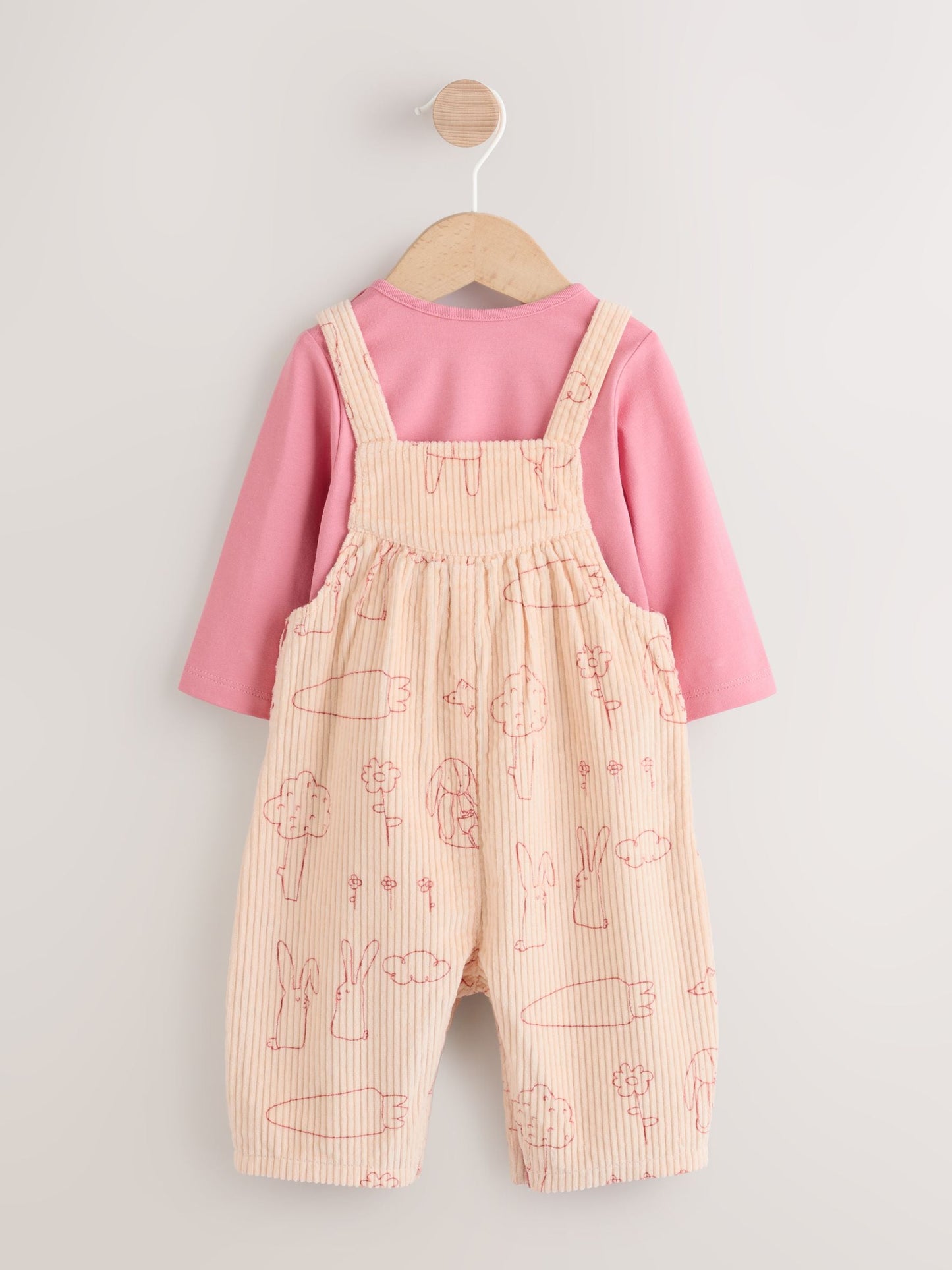 Cream / Pink Character Baby Dungaree and Bodysuit Two Piece Set (0mths-3yrs)