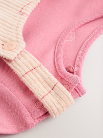 Cream / Pink Character Baby Dungaree and Bodysuit Two Piece Set (0mths-3yrs)