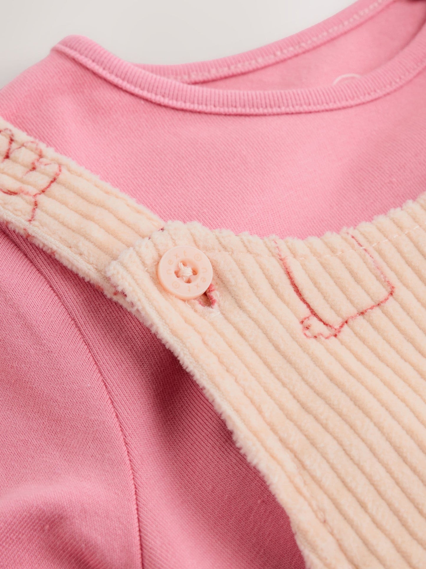 Cream / Pink Character Baby Dungaree and Bodysuit Two Piece Set (0mths-3yrs)