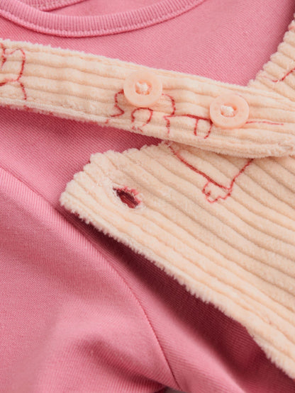 Cream / Pink Character Baby Dungaree and Bodysuit Two Piece Set (0mths-3yrs)