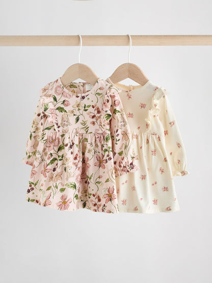 Pink Floral/ Cream Ditsy Baby Jersey Dresses 2 Pack (0mths-2yrs)