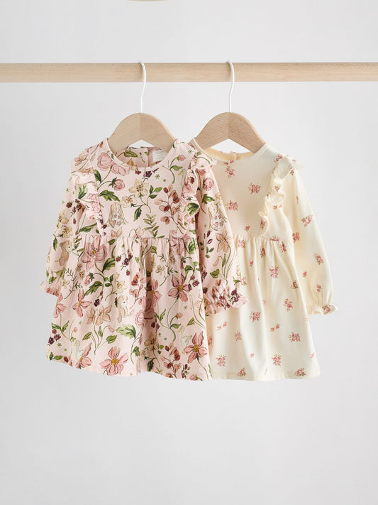 Pink Floral/ Cream Ditsy Baby Jersey Dresses 2 Pack (0mths-2yrs)