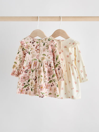 Pink Floral/ Cream Ditsy Baby Jersey Dresses 2 Pack (0mths-2yrs)