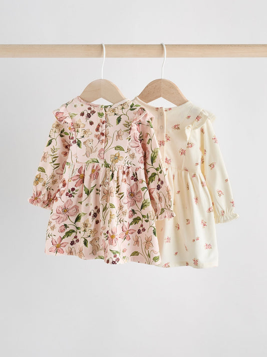 Pink Floral/ Cream Ditsy Baby Jersey Dresses 2 Pack (0mths-2yrs)