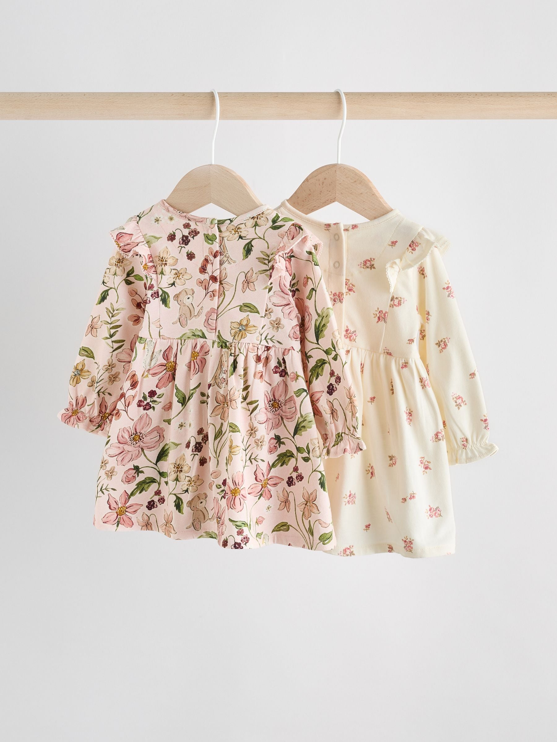 Pink Floral/ Cream Ditsy Baby Jersey Dresses 2 Pack (0mths-2yrs) image 2