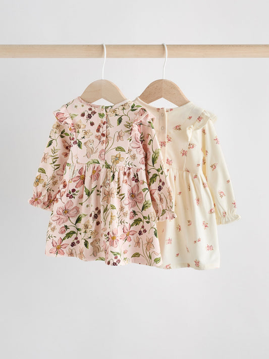 Pink Floral/ Cream Ditsy Baby Jersey Dresses 2 Pack (0mths-2yrs) image 2