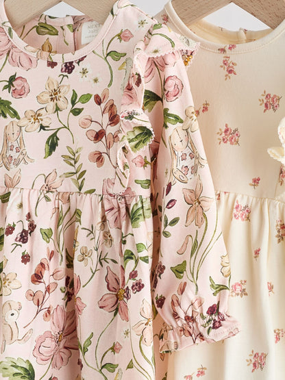 Pink Floral/ Cream Ditsy Baby Jersey Dresses 2 Pack (0mths-2yrs) image 6