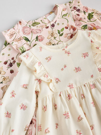 Pink Floral/ Cream Ditsy Baby Jersey Dresses 2 Pack (0mths-2yrs)