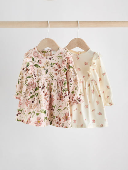Pink Floral/ Cream Ditsy Baby Jersey Dresses 2 Pack (0mths-2yrs) image 1