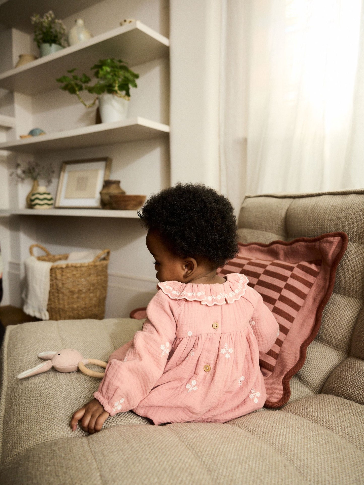 Pink Baby Embroidered Woven Long Sleeve Dress (0-18mths)
