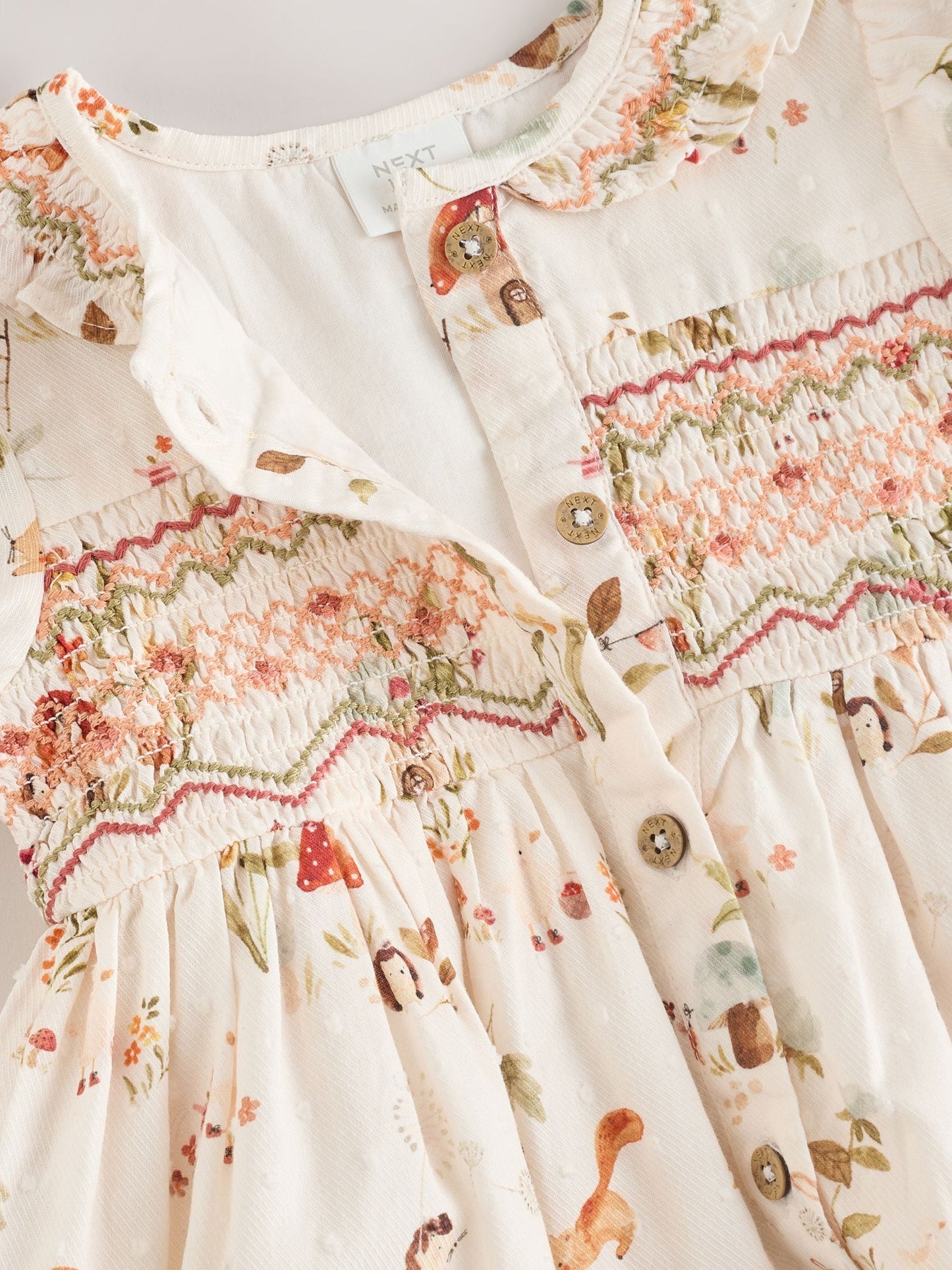 Cream Floral Print/Character Collar Baby Dress (0-18mths)