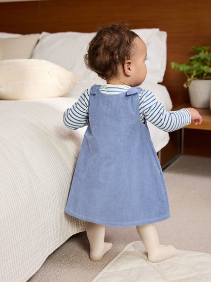 Blue Character Baby Cord Long Sleeve Bodysuit and Pinafore Dress with Tights Set (0mths-2yrs)