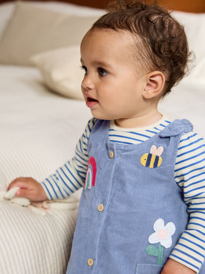 Blue Character Baby Cord Long Sleeve Bodysuit and Pinafore Dress with Tights Set (0mths-2yrs)