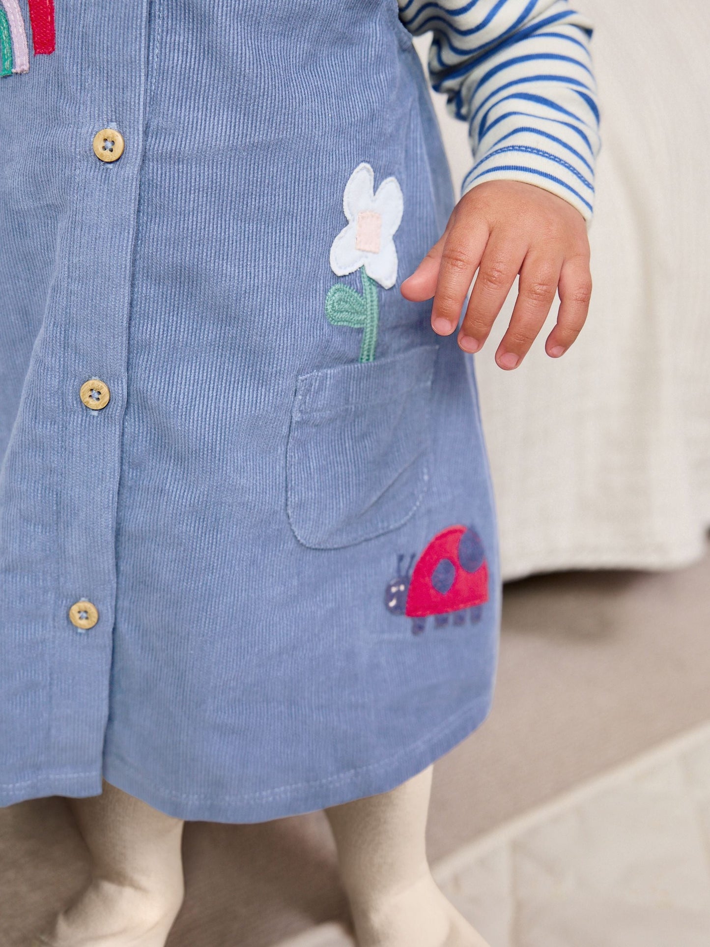 Blue Character Baby Cord Long Sleeve Bodysuit and Pinafore Dress with Tights Set (0mths-2yrs)