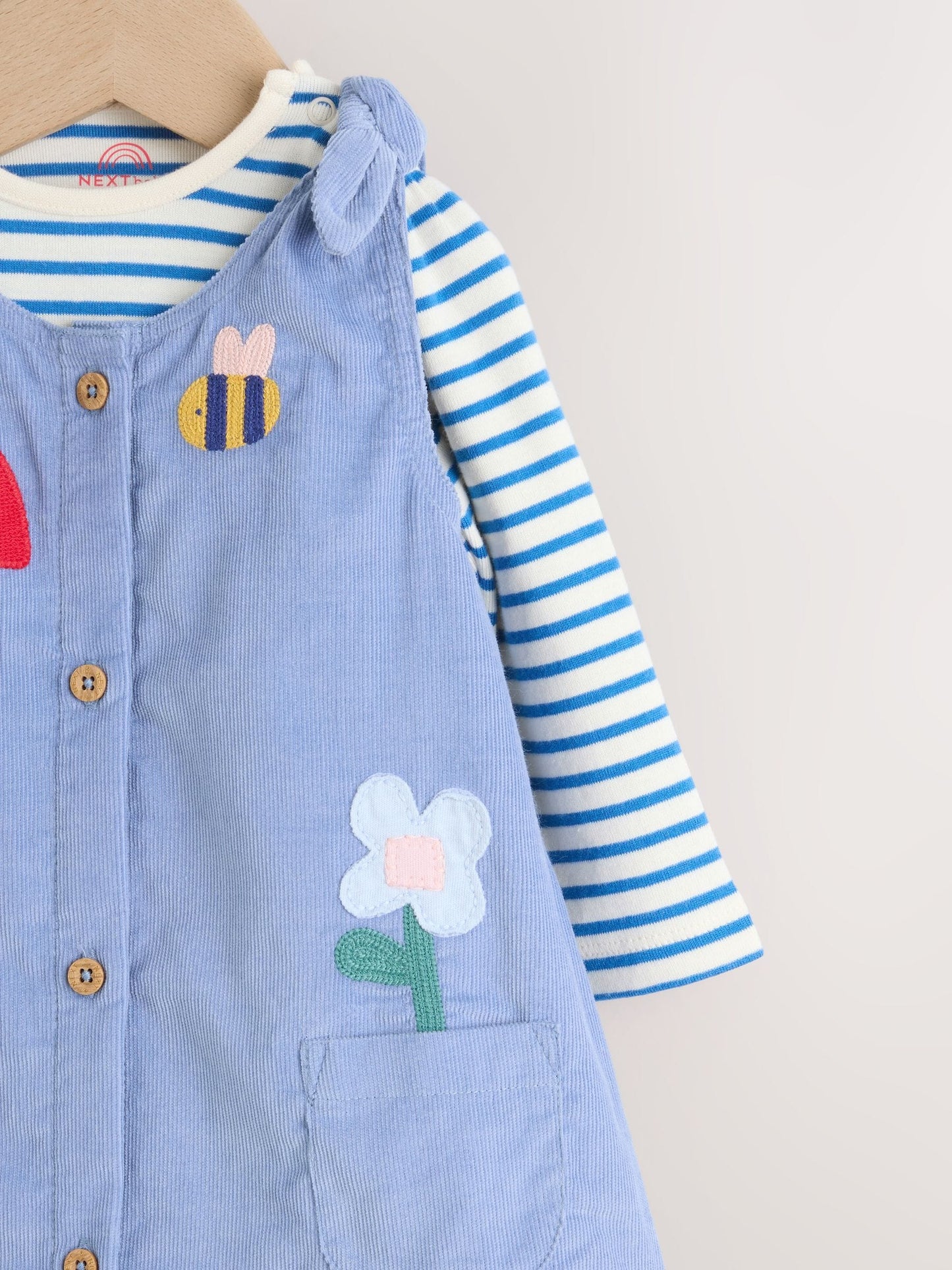 Blue Character Baby Cord Long Sleeve Bodysuit and Pinafore Dress with Tights Set (0mths-2yrs)