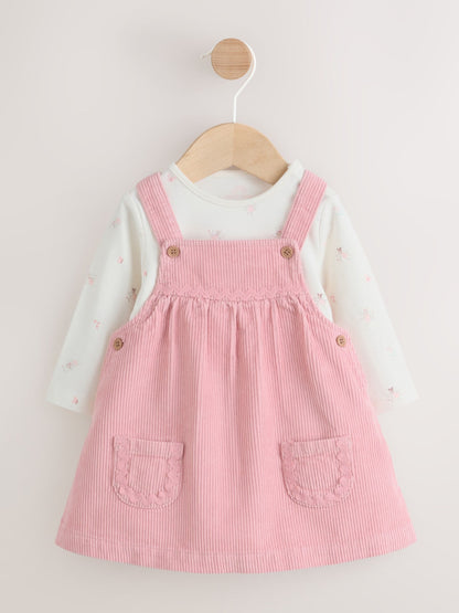 Pink Fairy Baby Cord Pinafore Dress and Long Sleeve Bodysuit 2 Piece Set (0mths-2yrs)