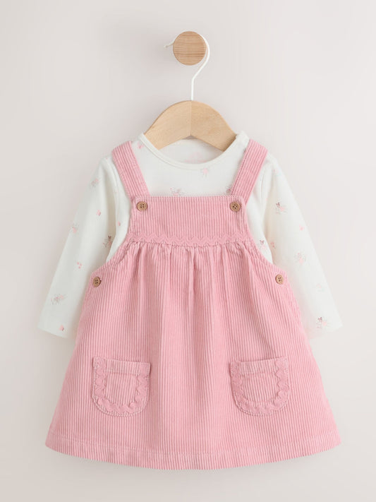 Pink Fairy Baby Cord Pinafore Dress and Long Sleeve Bodysuit 2 Piece Set (0mths-2yrs)